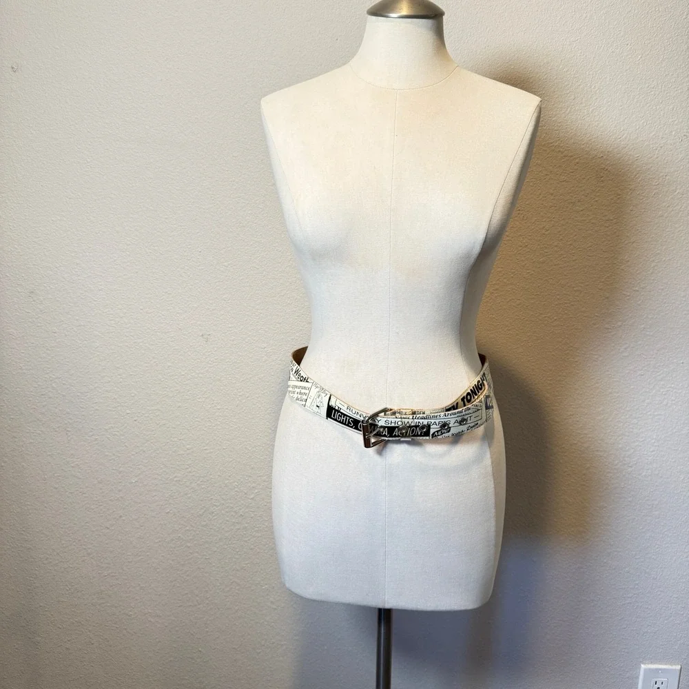 Vintage Newspaper Print Belt Vogue Runway Graphic Y2K Punk Streetwear